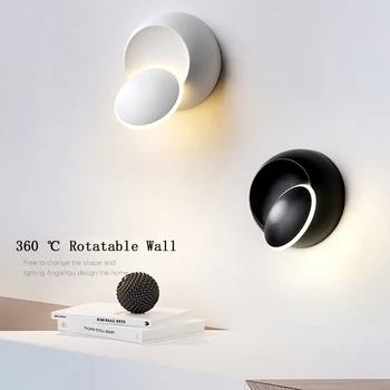 

6W Modern Creative LED Wall Lamp Bedside Light Black/White/Brown Iron wandlamp adjustable 360 rotatable for modern home interior