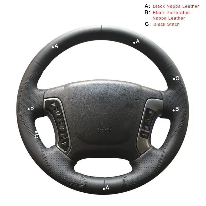 Nappa Leather Авто Крышка рулевого колеса для hyundai Santa Fe 2007 2008 2009 2010 2011 2012 Автомобильная оплетка на рулевое колесо Чехлы автостайлинг - Название цвета: Nappa Leather