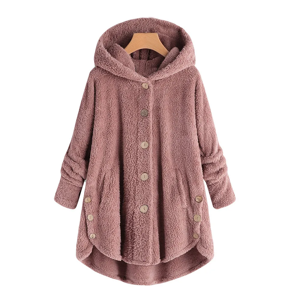 Модная женская куртка, пуховое пальто на пуговицах, пушистые топы с хвостом, теплый пуловер с капюшоном, свободная зимняя куртка, официальная Casacas Para Mujer E26 - Цвет: Pink