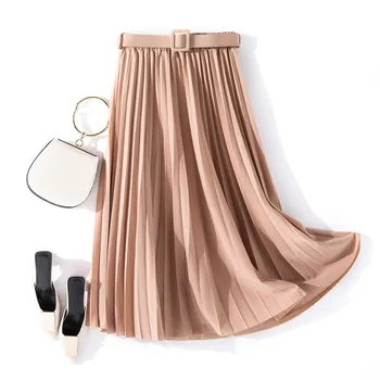 

Spring Summer Women High Waist Skirts Pleated Skirt Solid Color Vintage Chiffon Mid Length Elastic Waist Skirts