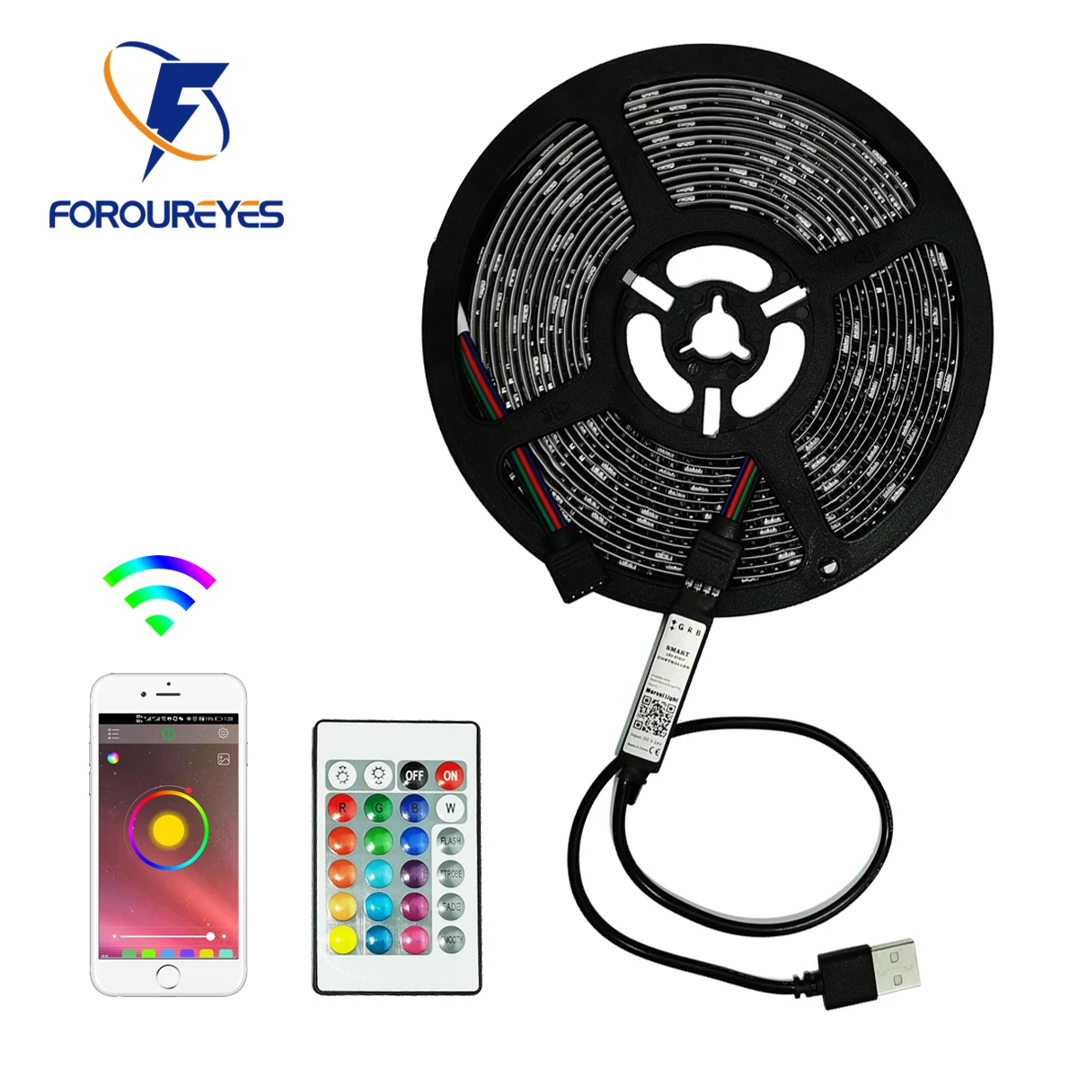 Светодиодная лента RGB 5050 SMD с управлением через приложение гибкая 24 клавишами