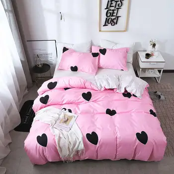 

Women Duvet Cover Set 2/3pcs Summer Bedding Sets Bedclothes with Pillowcases Soft Smooth Love Heart for Girls Twin Queen Size