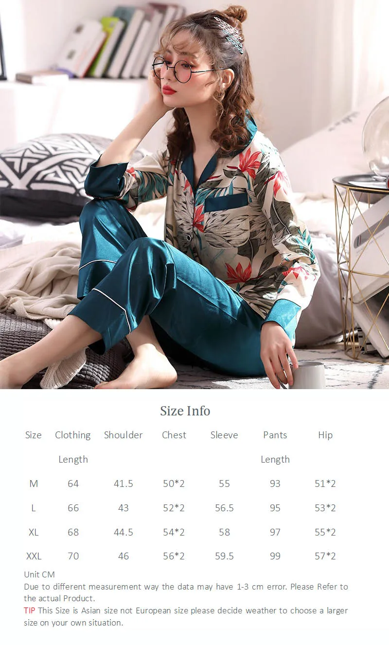 Женский пижамный комплект на осень и весну, женский длинный рукав+ штаны, 2 предмета, ночное белье, шелк, сатин, Femme, цветочный принт, повседневная одежда, домашняя одежда
