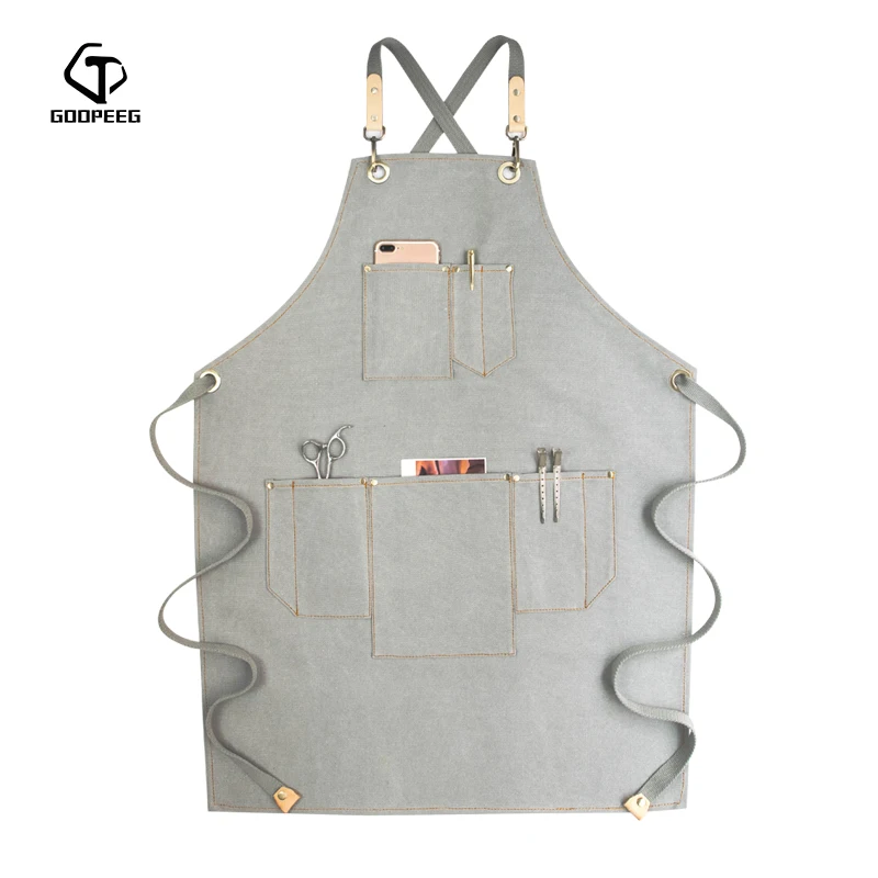 GOOPEEG painting canvas apron art students special baking nail salon barber men and women coffee shop denim overalls custom LOGO