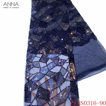 

Anna latest french laces 2020 high quality embroidery with african sequins lace fabric 5 yards/pcs nigerian tulle fabric for DIY