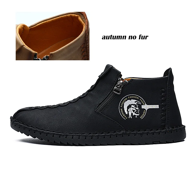 Модная зимняя обувь UEXIA размера плюс; ботинки из спилка; мужские зимние ботинки; очень удобные зимние мужские ботильоны на меху; зимняя обувь - Цвет: black no fur