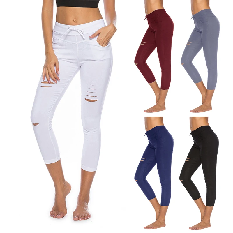 Skinny pant capri Women Sexy Holes Pencil sweapant Summer Female High Waist Casual Trouser Stretch Ripped Jean PlusSize Skinny pant capri Women Sexy Holes Pencil sweapant Summer Female High Waist Casual Trouser Stretch Ripped Jean PlusSize
