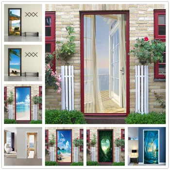 

Seaside Door Decoration Peel and Stick Wallpaper Vinyl Adhesive Waterproof Removable Poster Beach Decals Home Design deurposter