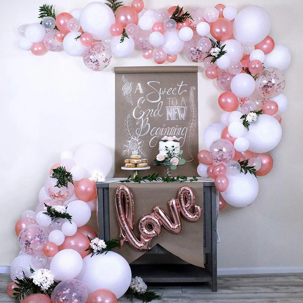 

Balloon Arch Garland Kit Love Rose Gold Confetti Clear Balloons Accessories for Wedding Baby Shower Bachelorette Engagement