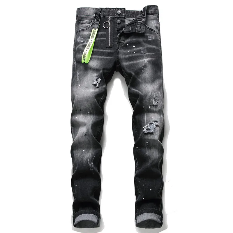 Hole Jeans Motorcycle-Hand-Letters Women/men Black Classicfor Mens