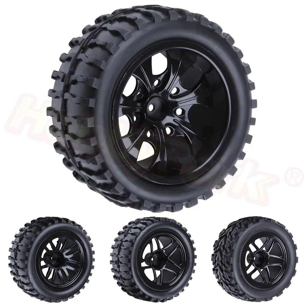 4pcs 1:10 RC On Road Racing Model 12mm Hex Wheel Rims Rubber Tires Foam Insert