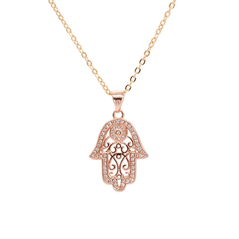 Rose Gold Necklace Juya, женское модное ожерелье с кулоном, микро ПАВЕ, циркон, Хамса, рука Фатимы, сглаза, золото/серебро/розовое золото, колье, ожерелье - Окраска металла: Rose Gold Necklace