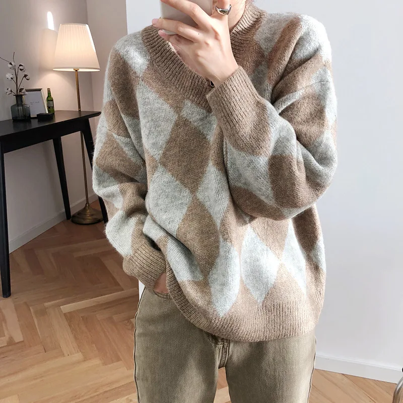 

TVVOVVINN Mohair Check Argyle Sweater Woman Easy 2019 Autumn Lazy Style Pullovers Thickening Pullover Knitting ZX081