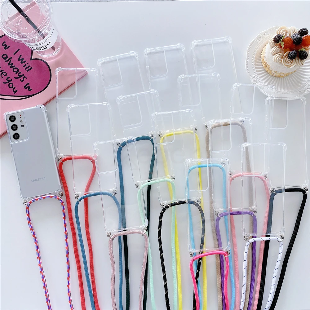 Transparent Shockproof Crossbody Necklace Phone Case with Lanyard Cord