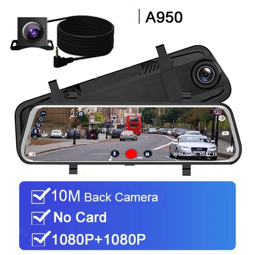 Автомобильный видеорегистратор 10 дюймов, зеркало заднего вида 1080 P, видеорегистратор с сенсорным экраном, камера ночного видения, видеорегистратор, Автомобильный регистратор, видеорегистратор - Название цвета: 10M Rear Len NO Card
