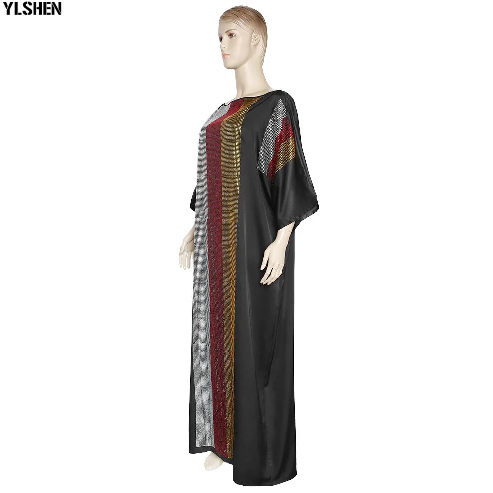 African Dresses for Women 2020 Dashiki Silk Diamonds Stripe Robe Boubou Africaine Femme Africa Maxi Dress African Clothes Ladies 07