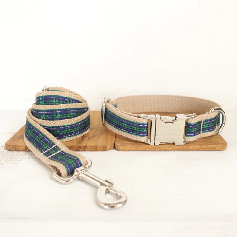 Katu Pet Luxury Designer Dog Collars Personalized Id Green Plaid