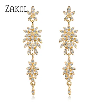 

ZAKOL Exquisite Bridal Wedding Design Leaf Long Dangle Drop Earrings Jewelry Cubic Zironia Brincos for Women Bijoux FSEP2471