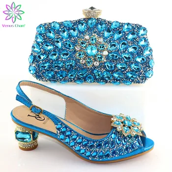

2019 Latest Sky Blue Color Italian Shoes And Bags To Match Nigerian Style High Heels 6.5CM Shoes And Bag Set On Stock
