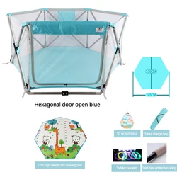 Blue Baby Playpen Lightweight Portable Free Installation Safety Fence Toddler Non-Slip Playground Arena Newborn Crawling Mat