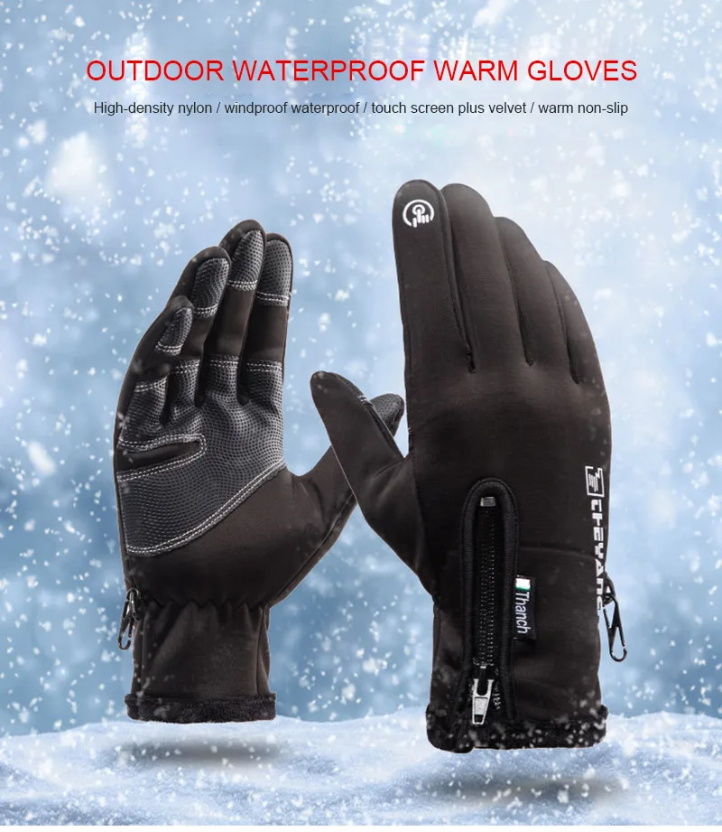 Outdoor Waterproof Gloves Winter Zipper Touch Screen Heated Glove Motorcycle Gloves For Motorcycle Sports Velvet Mountaineering