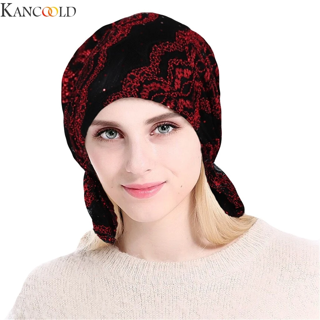 KANCOOLD, Женский однотонный индийский Кружевной Галстук, Эластичный Тюрбан, вязаная шапка, шарф для волос, Новое поступление, повседневная верхняя одежда, теплая шапка