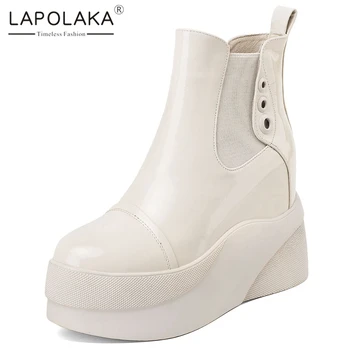 

Lapolaka 2021 Hot Sale Top Quality Genuine Cow Leather Comfy Booties Women Shoes Zipper Increasing Heels Ankle Boots