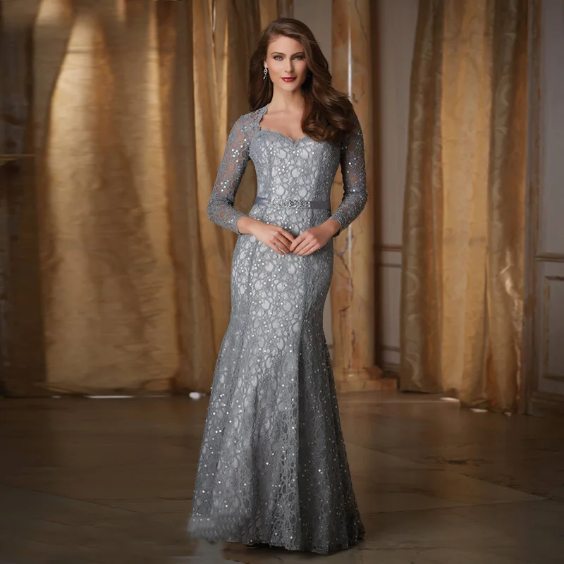 Классическое платье Vestido Mae Da Noiva, полностью кружевное, с длинным рукавом, расшитое блестками, зимнее сексуальное просвечивающее платье для мамы невесты