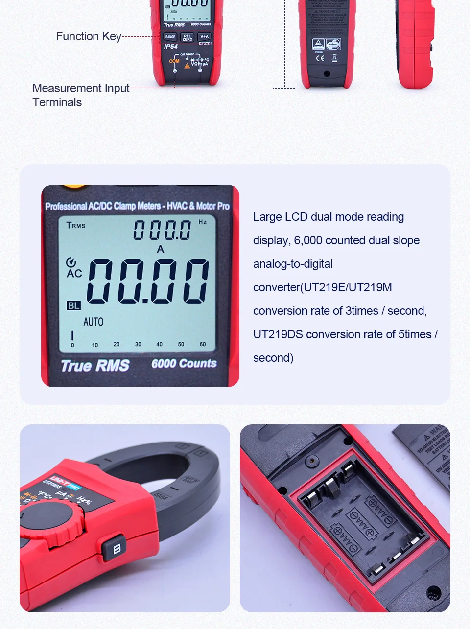 UNI-T UT219E UT219M UT219DS профессиональные клещи 600A true RMS IP54 пыль/водонепроницаемый амперметр, LoZ напряжение HVAC инструмент для ремонта