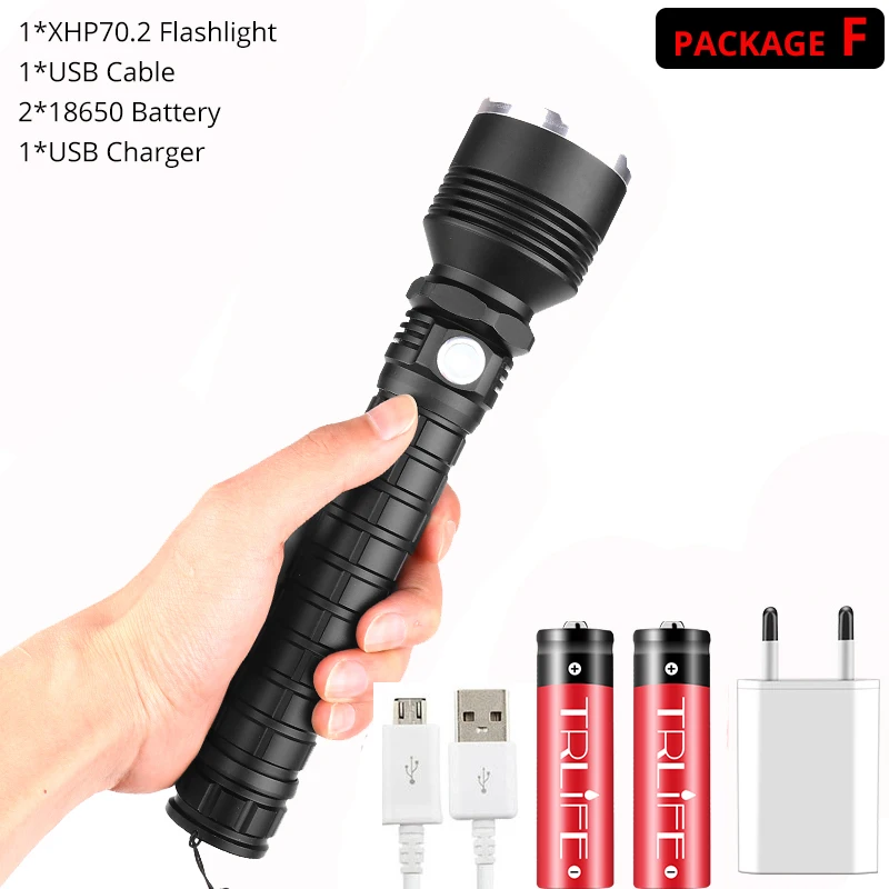 Package F-18650 Яркий светодиодный фонарик xhp70.2 самые мощные фонарики usb zoom torch xhp70 xhp50 26650 18650 перезаряжаемая лампа для кемпинга - Испускаемый цвет: Package F-18650