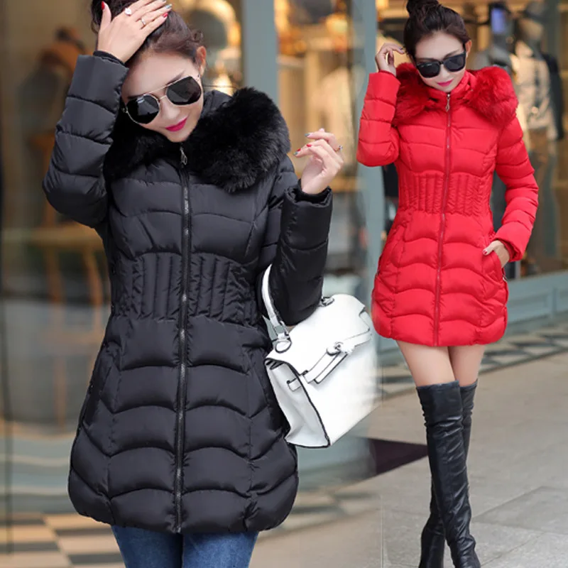 

Mid-length Cotton-padded Clothes Women's New Style Winter down Jacket Cotton-padded Clothes Large Fur Collar Korean-style Large
