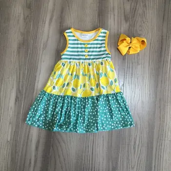 

baby girls clothes girls summer dress yellow lemon dress 3 parts sleeveless dress with bow