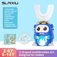Crianças escova de dentes elétrica para crianças inteligente 360 graus u silicone usb automático ultra sônica escova de dentes padrão dos desenhos animados