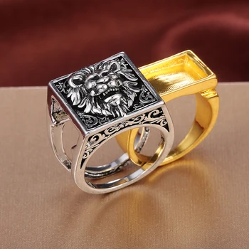 

Huitan Fashion Lion Two-Tone Men Rings Punk Style Party Finger Ring Hyperbole Pattern Drawer Design Male Ring Jewelry Size 7-12