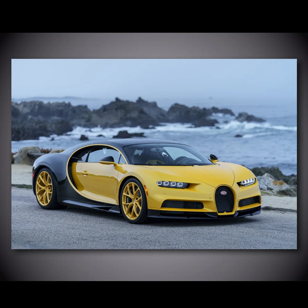 Картина на холсте BUGATTI Chiron желтый автомобиль родстер морская стена картина