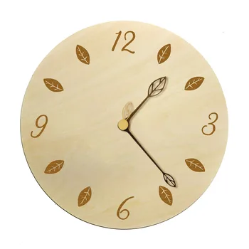 

Quiet Sweep Quartz Wall Clock Wooden Wall Clock Decorative Wall Clock with Laser Engraved Leaves Natural Rustic Home Wall Decor