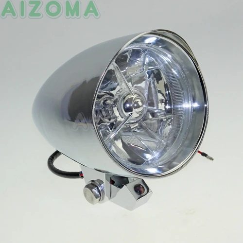 Хромированный H4 12V 55/60w козырек для мотоцикла, ковшовая фара для Harley Sportster 883 48 1200, сверхнизкий, настраиваемый, крепление на три бар, налобный фонарь - Цвет: Chrome