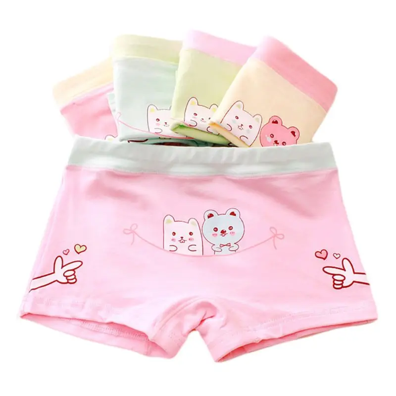 Kids Girls Cotton Underwear Panties Cartoon Bear Printed Boxer Briefs