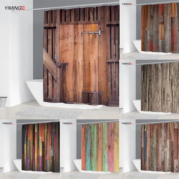 

200x180 bathroom waterproof shower curtain ancient retro brown wooden door printing polyester home decoration curtain
