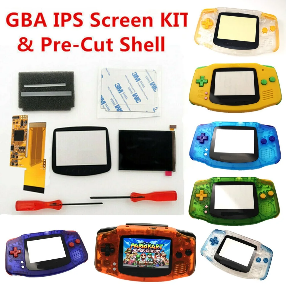 V2 IPS Backlight LCD Kits 10 Levels Brightness LCD For Gameboy Advance Console For GBA And Colorful pre-cut Shell case