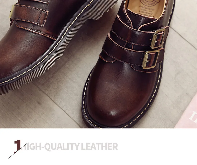 2020 Vintage Women Harajuku Oxfords Shoes British Carved Ladies Platform Brogue Shoes Round Toe Buckle Flats Women Student Shoes (9)