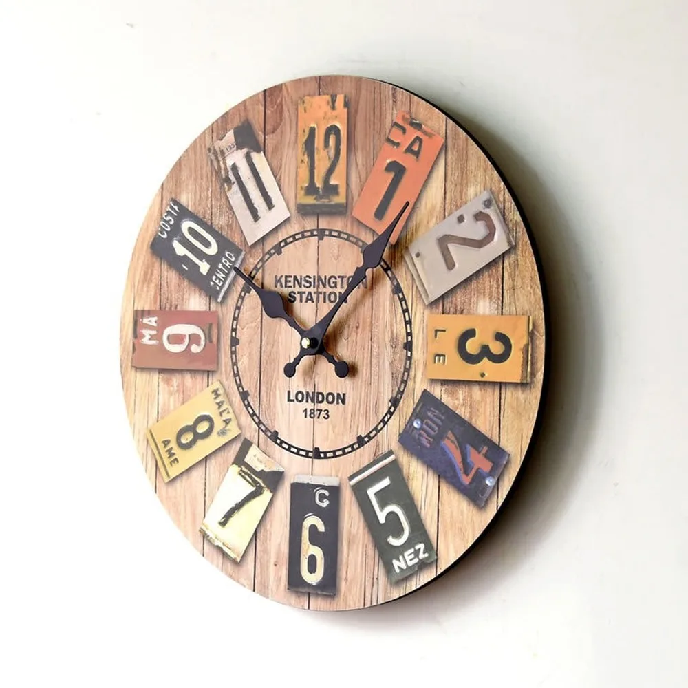 

New MDF European-Style Retro Hanging Clock Color Digital Wall Decoration Clock digital wall clock modern wall clock Europe