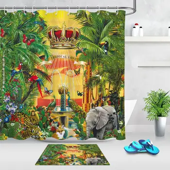 

Tropical Jungle Shower Curtain Wild Animals Waterproof Polyester Fabric Bathroom Home Decoration Bath Bathtub Curtains