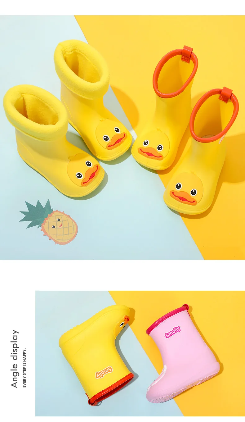Детские непромокаемые сапоги для девочек; Водонепроницаемая Обувь с рисунком утки для маленьких мальчиков; Нескользящие резиновые сапоги для детей; всесезонные резиновые сапоги