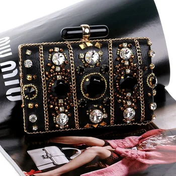 

Embroidery Women Handbags Beaded Chain Accessory Metal Day Clutches Party Wedding Evening Bags One Side Diamonds Purse