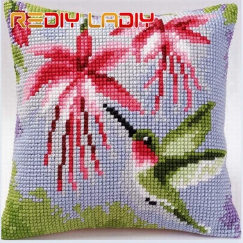 

Cross Stitch Cushion Cover Humming Bird Sofa Pillows DIY Chunky Cross-Stitch Kits 100% Acrylic Yarn Pillow Case Hobby & Crafts