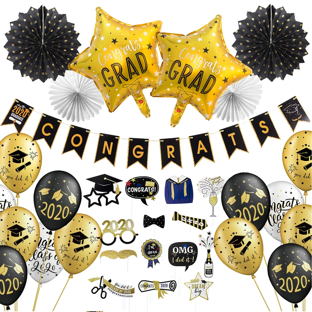 Graduation 2020 With Latex Balloons Hanging Congrats Banner Photo