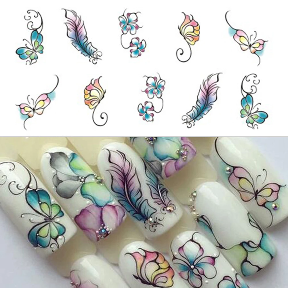 Винтажные Цветы бабочки Переводные водные художественные наклейки для ногтей маникюра DIY наклейки s& Decal Наклейки Для Ногтей
