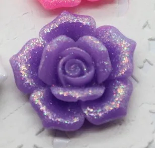 purple 10pcs 10 шт. смешанные цвета 26 мм Смола Роза с блестками цветок с плоской задней Кабошон DIY декоративные украшения для скрапбукинга - Цвет: purple 10pcs