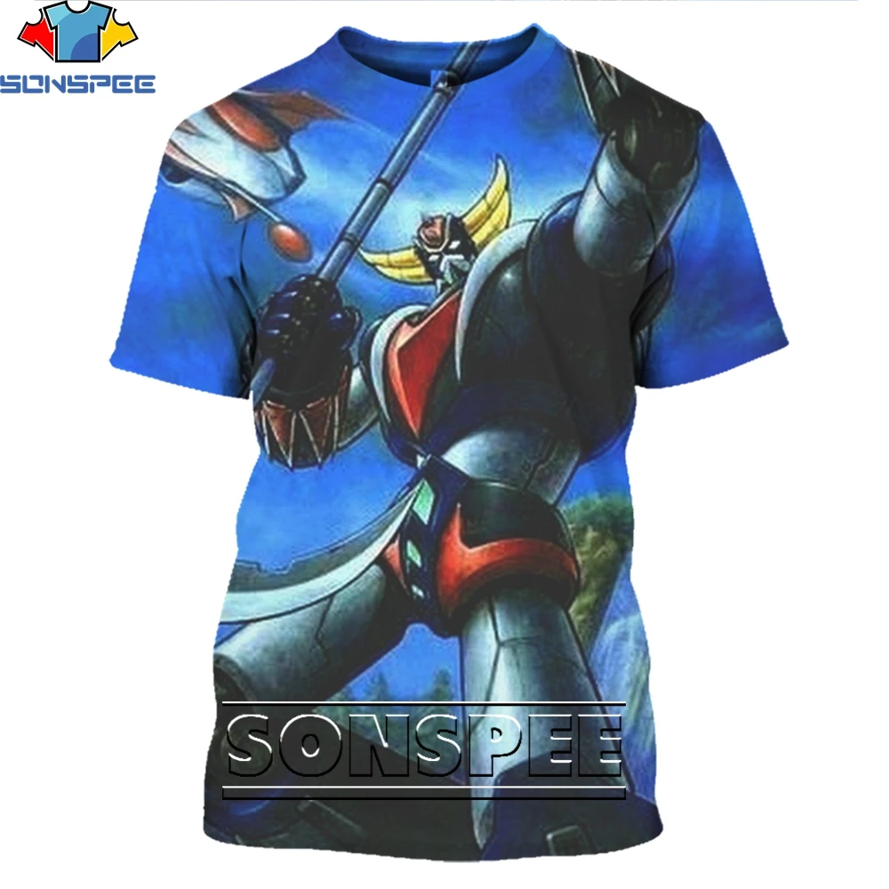SONSPEE 3D Print Men Women Goldorak T-shirts Casual Streetwear Harajuku Hip Hop Short Sleeve Vintage Anime Tees Tops Shirt